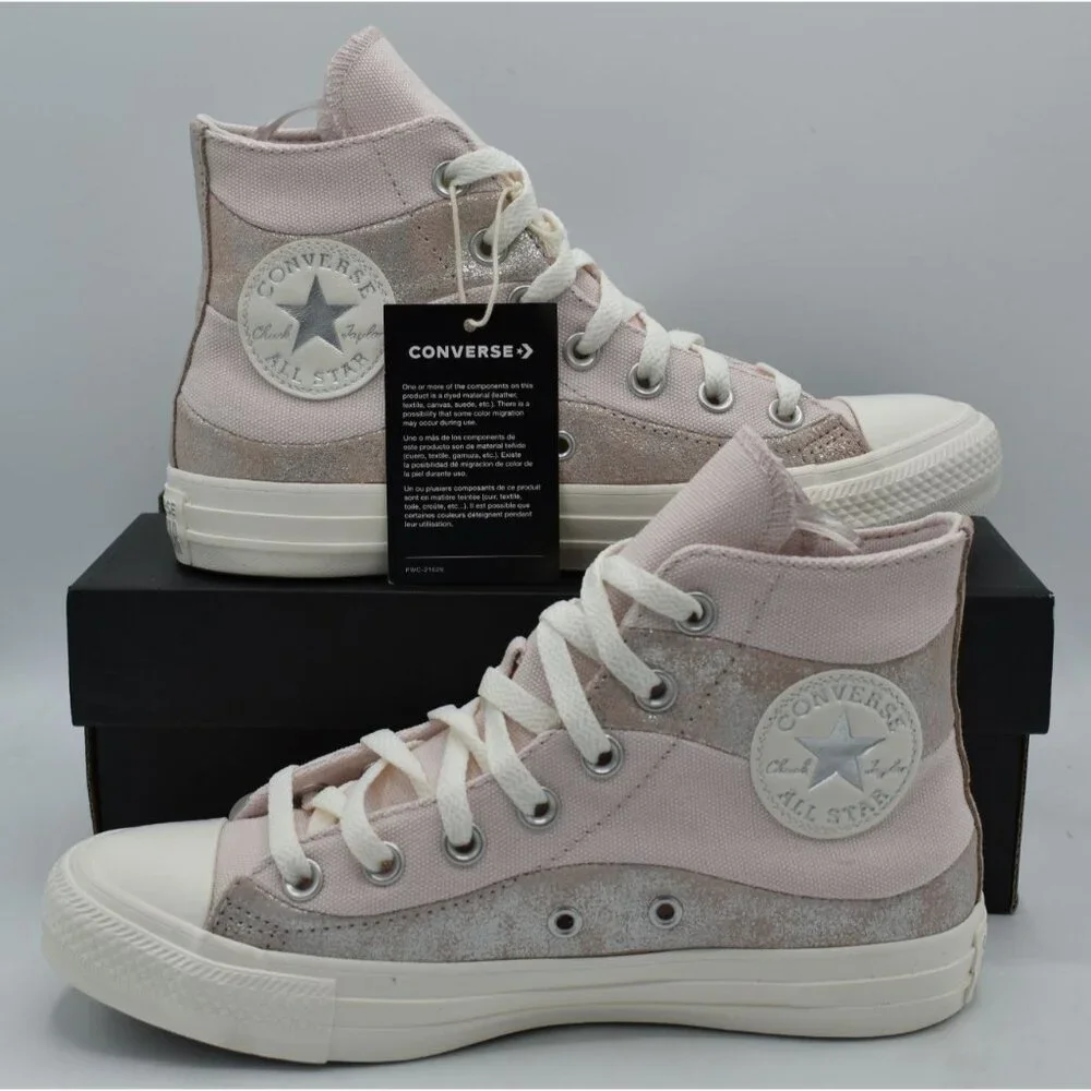 Converse Women 7 Chuck Taylor All Star Suede Canvas Blush High Top Sneaker Shoes